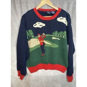 Vintage Liz Sport Liz Claiborne Cotton Golf Sweater Appliqued Sz MEDIUM